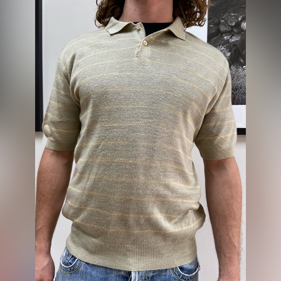 Vintage Z Barrage M Linen Blend Striped Collared Pullover Sweater - Picture 6 of 7